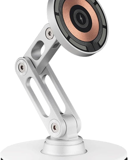 ClikDock Cell Phone Magnetic Wireless Charger Stand, 360° Spin, Aluminum Construction, Compatible with MagSafe Phones for iPhone & Andriod (Platinum)