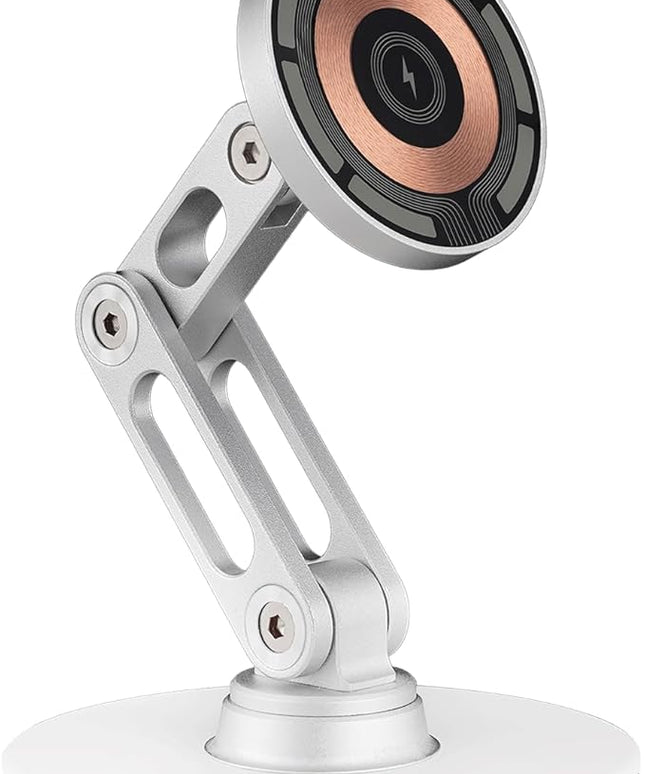 ClikDock Cell Phone Magnetic Wireless Charger Stand, 360° Spin, Aluminum Construction, Compatible with MagSafe Phones for iPhone & Andriod (Platinum)
