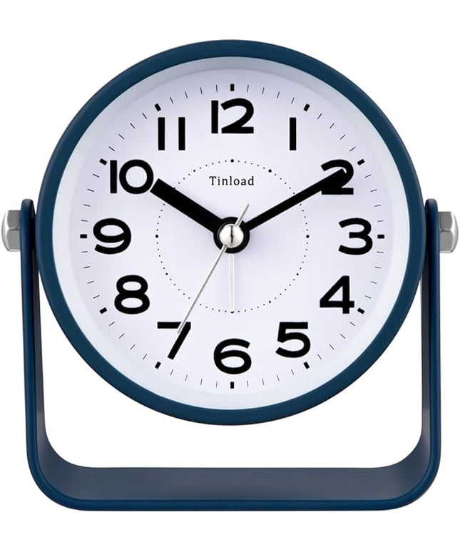 Tinload Analog Alarm Clock for Bedroom, Silent Non-Ticking Quartz Movement, Battery Operated with Snooze & On-Demand Light, Bedside Desk Table Clock, Ideal for Home,Office (Blue)