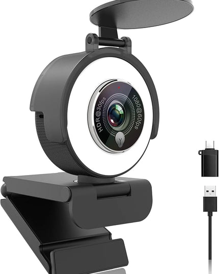 Angetube 1080p Webcam with Ring Light for Streaming: USB 60FPS Web Camera with Microphone-HDR-Enabled-HD Auto Light Correction Web Cam with Adjustable FOV, for Teams, Zoom, PC/Laptop/Mac/Desktop