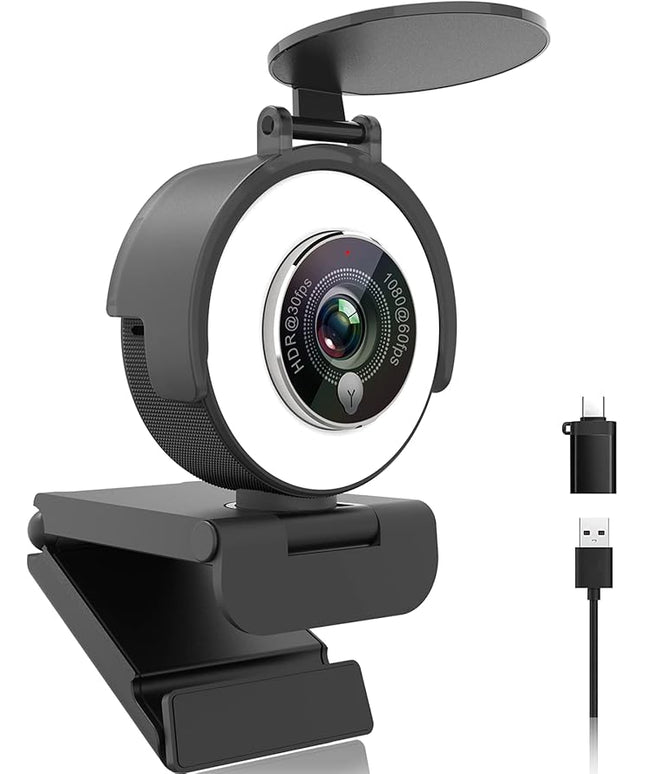 Angetube 1080p Webcam with Ring Light for Streaming: USB 60FPS Web Camera with Microphone-HDR-Enabled-HD Auto Light Correction Web Cam with Adjustable FOV, for Teams, Zoom, PC/Laptop/Mac/Desktop