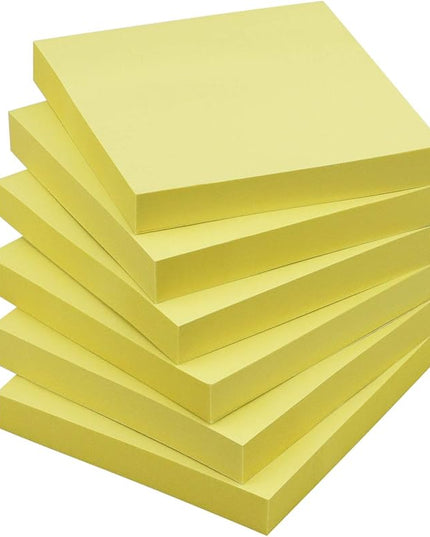 Sticky Notes 3x3 Self-Stick Notes Pads with 6 Bright Colors, Easy to Post for Office, School, Home, 6 Pads/Pack, 100 Sheets/Pad (Yellow)