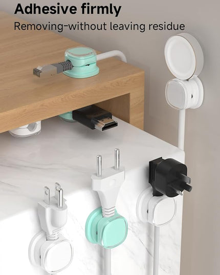 Magnetic Cable Clips, Adjustable Cord Holder Management, Adhesive Wire Keeper Organizer for Home Office Desk Phone PC Car Wall Desktop Nightstand Appliance (9-PCS White & Cyan)