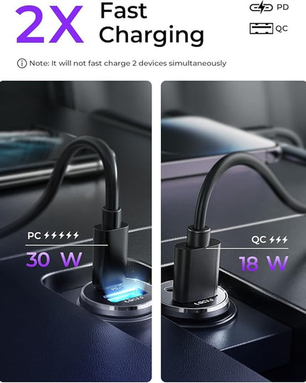 LISEN USB C Car Charger Adapter [2 Pack] [Mini & Metal] Cigarette Lighter USB Charger Fast Charging [PD QC 3.0] USBC Car Phone Charger for iPhone 15 Pro Max Plus 14 Samsung Galaxy S23 iPad Pro, Purple