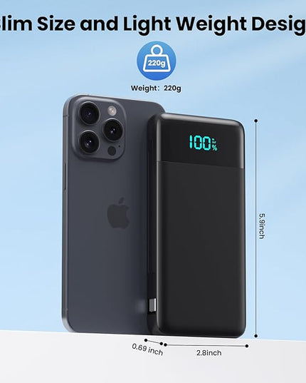Portable Charger for iPhone with Built-in Cables and Wall Plug,Upgraded 13800mAh Fast Charging USB C Power Bank,4 Outputs Slim Travel Essential Battery Pack for iPhone 17/16/15/14/13,Galaxy,Android