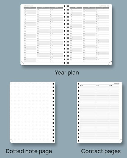 POPRUN 2026 Planner Weekly Notebook (Jan-Dec), Medium 8.5''x 6.5'' - Agenda 2026 Calendar Book with Monthly Tabs, Inner Pocket, Spiral Soft Cover, 100 GSM - Brown