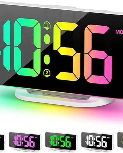 Hournor Digital Alarm Clock, LED Digital Clock for Bedrooms with 10 Color Changing Night Light, Adjustable Brightness, USB Charging Port, Bedside and Desk Clocks for Living Room Office (White)
