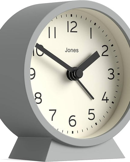 JONES CLOCKS® Midnight mini Alarm Clock | Contemporary Design | Gray | Stylish, Compact and Functional for Bedside, Desk or Shelf