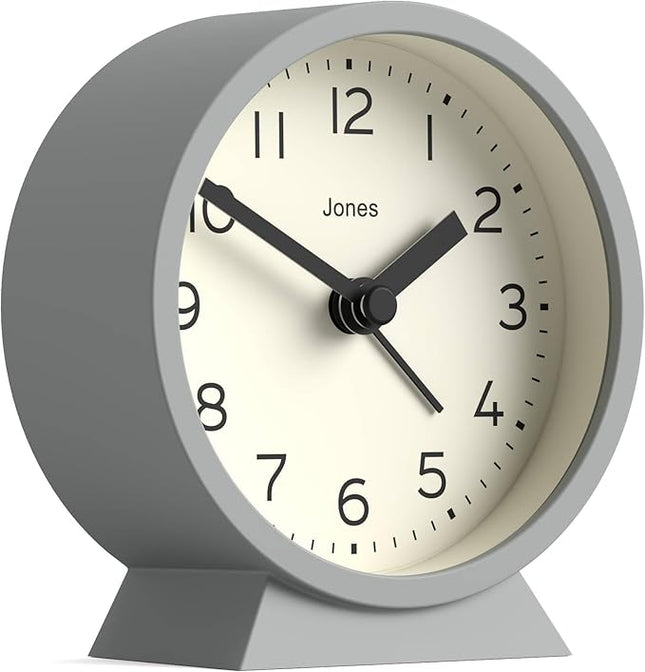 JONES CLOCKS® Midnight mini Alarm Clock | Contemporary Design | Gray | Stylish, Compact and Functional for Bedside, Desk or Shelf