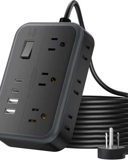 Extension Cord 25 Ft NTONPOWER Long Extension Cord with 6 Widely Spaced Outlet, Power Strip with 4 USB Port(2 USB-C), Wall Mount for Home Office, Dorm Room and Nightstand, Black