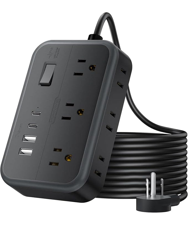 Extension Cord 25 Ft NTONPOWER Long Extension Cord with 6 Widely Spaced Outlet, Power Strip with 4 USB Port(2 USB-C), Wall Mount for Home Office, Dorm Room and Nightstand, Black