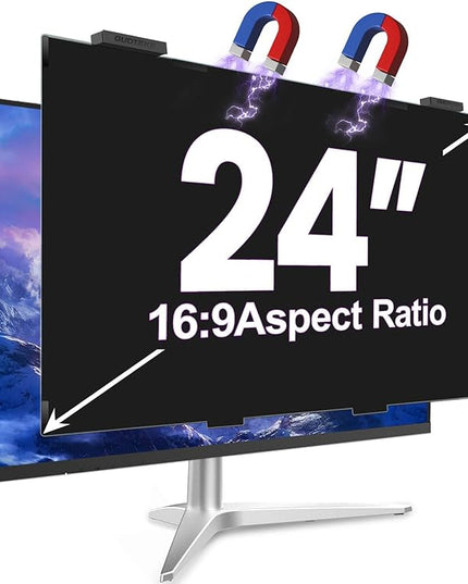 GUDTEKE Magnetic 24 Inch Privacy Screen for Computer Monitor 16:9 Aspect Ratio, Hanging Removable Anti-Blue/Glare Protector Film, Anti Spy Desktop Security Private Filter 24in