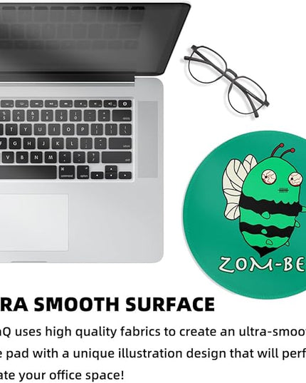 Zom Bee Round Mouse Pad 8.6 x 8.6 Inch, Cute Funny Mousepad for Laptop Gaming, Stitched Edge Non-Slip Rubber Base, Home Office Decor Desk Accessories
