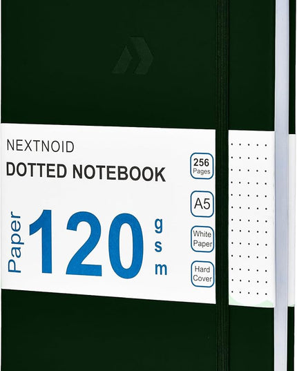 Nextnoid Hardcover Dotted Journal Notebook - 120 GSM Thick Paper, Medium A5-256 Pages - Perfect For Handwriting, Diagrams, Note-Taking and To-Do Lists (Dot, Green)
