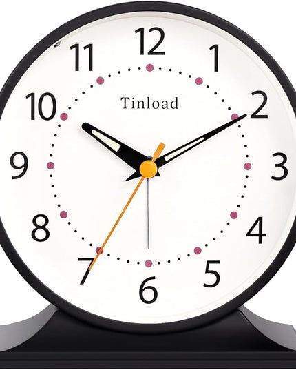 Tinload 4.5" Antique Retro Analog Alarm Clock, Small Silent Bedside Desk Clock with Manual Light, Battery Operated, Snooze, for Living Room, Bedroom, Bedside, Desk(Black)