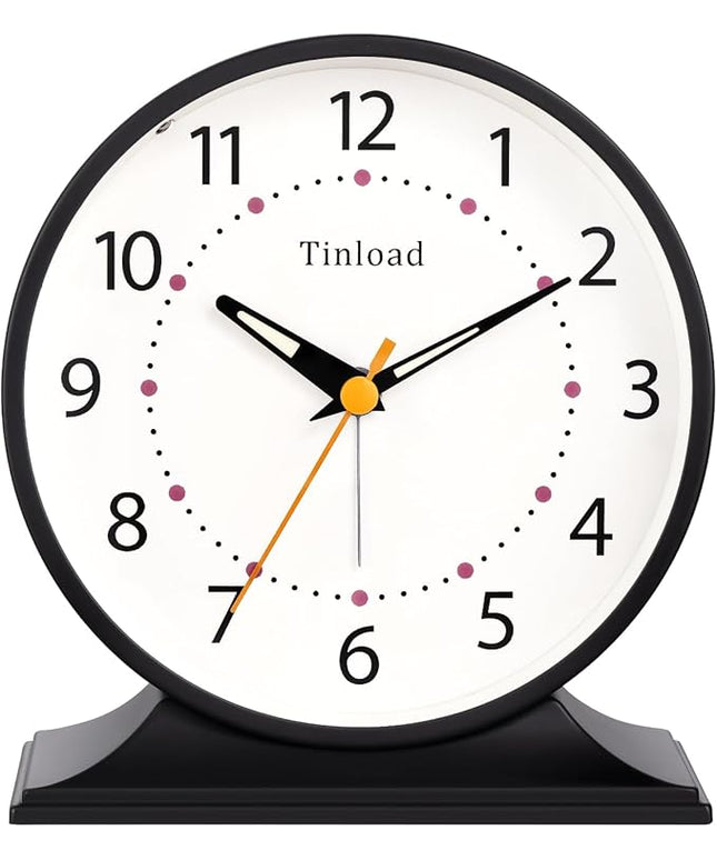 Tinload 4.5" Antique Retro Analog Alarm Clock, Small Silent Bedside Desk Clock with Manual Light, Battery Operated, Snooze, for Living Room, Bedroom, Bedside, Desk(Black)