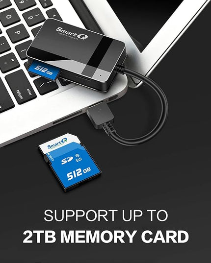 SmartQ C368 USB 3.0 Card Reader - Plug & Play, Compatible with Apple & Windows, Supports SD, Micro SD, MS, CF Cards
