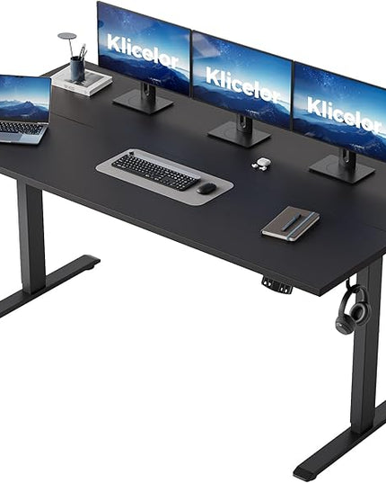Klicelor 60 Inch Large Electric Standing Desk, Height Adjustable Office Desk, Sit Stand Up Computer Gaming Desk with Memory Preset, Two-Piece Desktop, Black