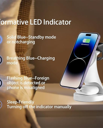 Wireless Charger,3 in 1 Magnetic Wireless Charger Stand, Fast Wireless Charging Dock for iPhone17/16/15/14/13/12 Series, Apple Watch Series, AirPods Pro.