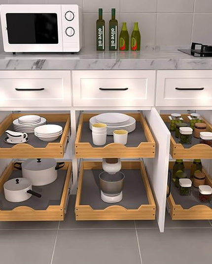 OCG Pull Out Cabinet Organizer 20"W x 21"D, Slide Out Wood Drawer Shelf, Pull Out Shelves for Base Cabinet Organization in Kitchen, Pantry, Bathroom