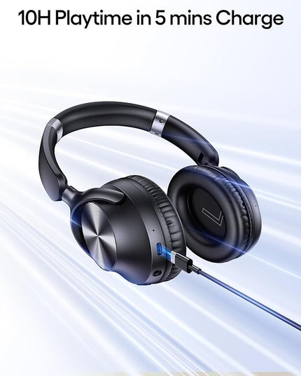TAGRY Hybrid Active Noise Cancelling Bluetooth Headphones 100H Playtime Wireless Over Ear Headphone with Fast Charging Hi-Res Audio Headsets Comfort Earcups for Commute Travel Office Phone PC Black