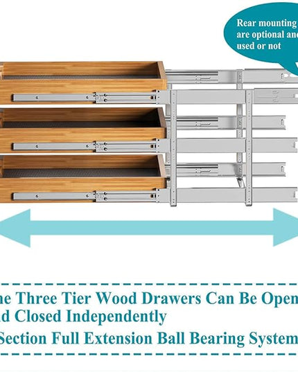 OCG Pull Out Drawer 14" W x 21" D, 3 Tier Pull Out Cabinet Organizer, Heavy-Duty Slide Out Drawer for Cabinets, Base Cabinet Organization for Kitchen, Pantry, Bathroom