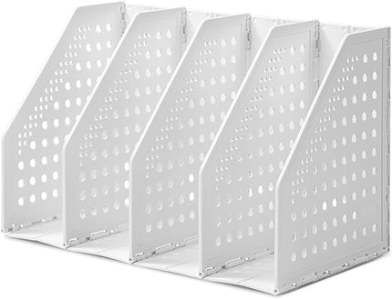 deli Collapsible Magazine File Holder 4 Vertical Compartment Binder Holder for Desk Organizer Adjustable Sturdy Binder Storage Organizer for Office School Home（White）
