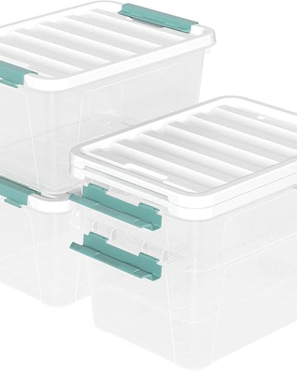 4-pack 20 Quart Latching Boxes with lids, Clear Plastic Storage Container Tote Bins