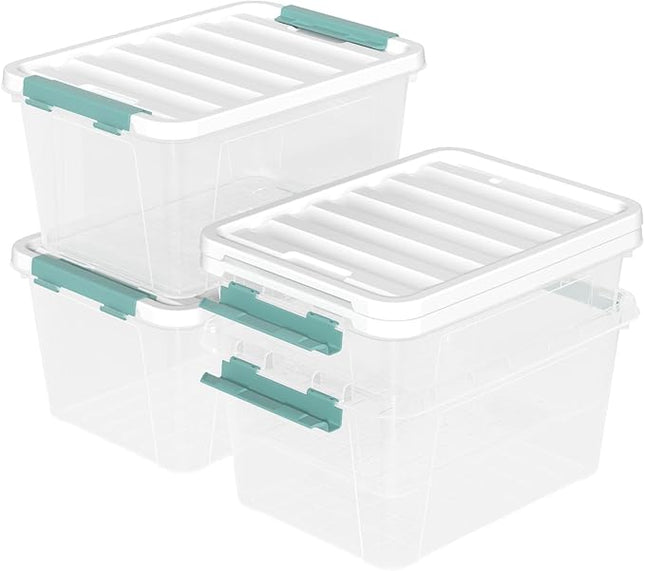 4-pack 20 Quart Latching Boxes with lids, Clear Plastic Storage Container Tote Bins