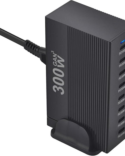 300W 8-Port GaN PD3.1 Desktop Charging Station | Intelligent Power Allocation, Ideal for Office and Home, Safely Charges Laptops, Phones, Tablets, and Watches