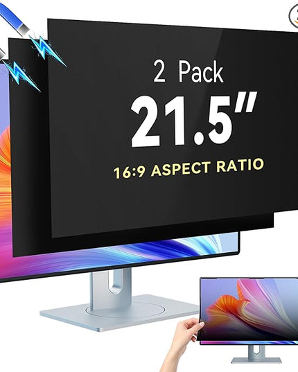 [2-Pack] Magnetic 21.5 Inch Computer Privacy Screen Protector for 16:9 Monitor, Removable 21.5in Private Filter for Anti Glare Block Blue Light, Screen Cover Shield Office Shade for Desktop TV Monitor