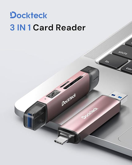 Dockteck SD Card Reader, 5G Super Speed USB3.0 SD/TF Card Reader, 3-Slot USB A/C to SD/Micro SD/USB A Memory Card Reader for UHS-I SD/Micro SD/SDHC/SDXC/MMC, Support OTG for Plug&Play,Pink