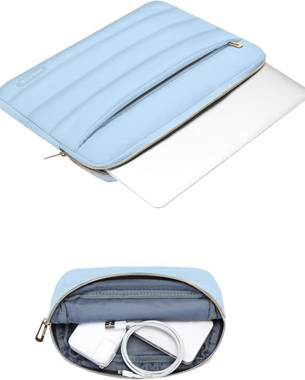 MOSISO 15-15.6 inch Laptop Case, 16 inch Puffy Laptop Sleeve Compatible with MacBook Pro 16, HP Dell ASUS Acer Toshiba Lenovo Notebook Computer, Polyester Horizontal Bag with Small Case, Air Blue