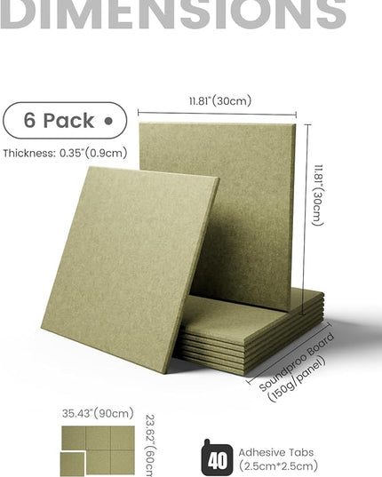 Fluxynara Large Felt Bulletin Board 36" x 24"Cork Board Alternative - 6 Pack with 40 Safe Removable Adhesive Tabs, Cork Boards for Walls Cork Board for Home Office Classroom Pin Board (Olive Green)