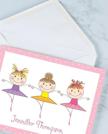 Current Tiny Dancer Ballet Kids Personalized Note Cards - 24 Cards with White Envelopes, 4¼ x 5½ Inch Size, Blank Stationery, Add Names or Text, For Thank You Notes, Invitations, & Announcements