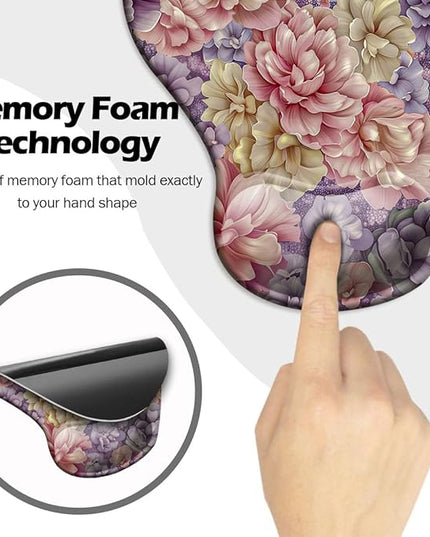 Ergonomic Mouse Pad with Wrist Support,Mouse Pad with Wrist Rest and Coaster Set,Office Supplies Non-Slip Mouse Pads for Desk, Non-Slip Comfortable,Boho Floral