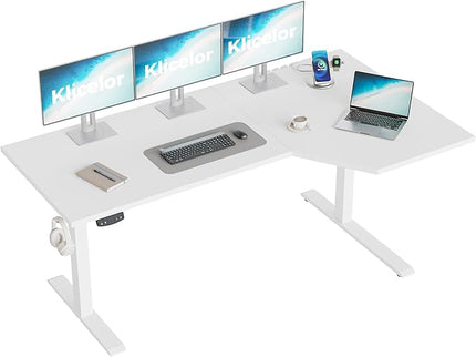 Klicelor 63 Inch L Shaped Standing Desk, Adjustable Height Corner Desk for Home Office Workstation, Sit Stand Desk with Two-Piece Desktop, White