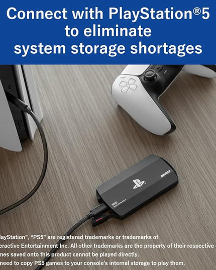 BUFFALO External SSD 1.0TB Officially Licensed Product, Compatible with PS 5 / PS 4 Consoles - USB3.2 Gen2 Type A and C - Portable Anti Shock IP55 Dust and Water Resistant SSD-PHO1.0U3B