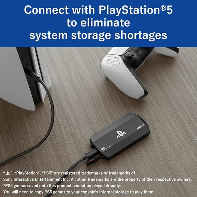 BUFFALO External SSD 2.0TB Officially Licensed Product, Compatible with PS 5 / PS 4 Consoles - USB3.2 Gen2 Type A and C - Portable Anti Shock IP55 Dust and Water Resistant SSD-PHO2.0U3B