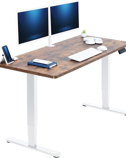 VIVO Electric 60 x 24 in Dual Motor Sit Stand Desk, Memory Height Adjustment, 2B Series, Rustic Vintage Brown Top White Frame, DESK-KIT-2W6N