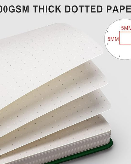 AHGXG Bullet Dotted Journal - 320 Numbered Pages Dot Grid Notebook A5 Thick Journal, 100gsm Thick Dotted Paper, Leather Hardcover,Inner Pocket, 5.75'' × 8.38'' - Green