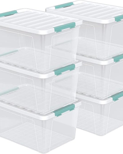 Gainhope 6 Pack 35 L Clear Plastic Storage Bin, Latch Storage Box with Lid