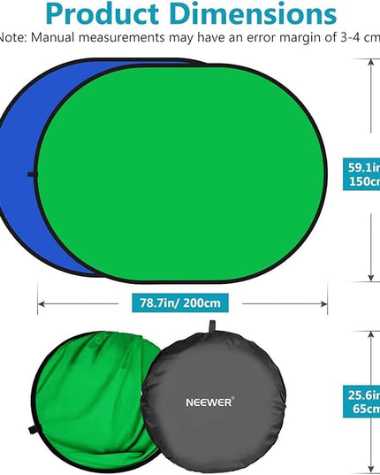 NEEWER Chromakey Backdrops, Double Sided Green Screen and Blue Screen, 2 in 1 Collapsible and Reversible Background for Photography, Gaming and Live Streaming, 5'×6.6'/1.5m×2m (Green/Blue)