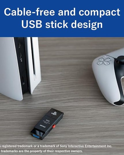 BUFFALO External SSD 1.0TB - Officially Licensed Product, Compatible with PS5 Consoles / PS4 Consoles - USB3.2 Gen2 Type A Compact Stick SSD-SAO1.0U3B