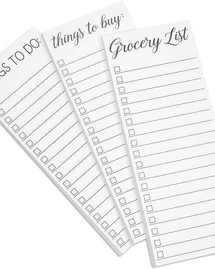 Paper Junkie Grocery & Shopping List Magnetic Notepad for Fridge - 6-Pack Slim Notepads, 3.5 x 9 In, 60 Sheets per Pad, White Magnetic Backing - Checkboxes for To-Do & Grocery Items