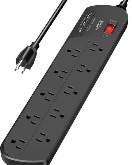 Extension Cord with Multiple Outlets, Surge Protector Power Strip with USB, 6ft Power Cord, 10 Wide Outlets, 2 USB+1 USB C Fast Charging Ports, Wall Mount, Heavy Duty, Home, Office Accessories