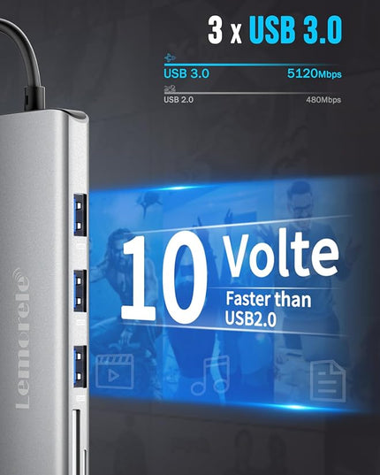 Lemorele USB C Hub 8-in-1 Adapter, USB-C Hub with 4K HDMI Output, 100W Power Delivery, USB 3.0 5Gbps Port, SD/TF Card Reader Adpater, Compatible for MacBook Pro, XPS, Chromebook and More(Silver)