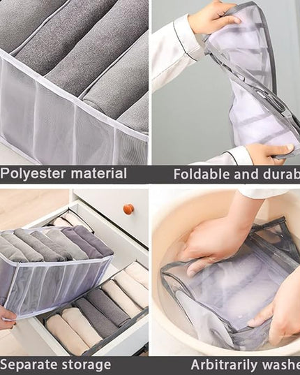 HSLFUAI Pack of 2 Wardrobe Clothes Organizer 7 grids Closet Organizers and Storage,Dresser Drawer Organizers for thin Pants,thin Jeans Organizer for Closet (Gray-7M-2PCS)
