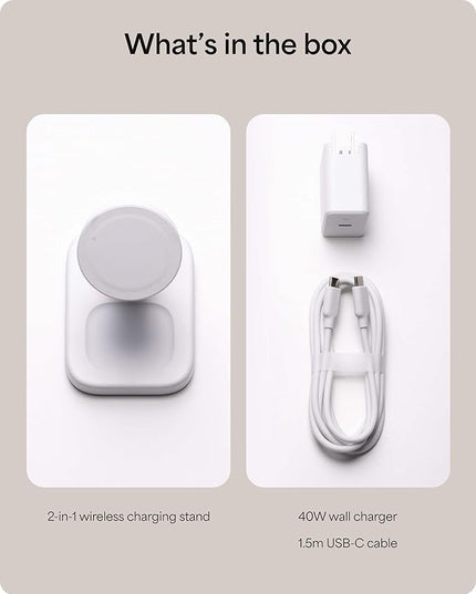 Mophie 2-in-1 Wireless Charging Stand - Qi2-Certified, MagSafe Charger for iPhone & AirPods – Fast Charging Station with Adjustable Phone Stand & Cable Management – Up to 15W Power
