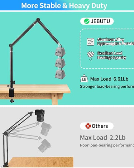 Heavy Duty Overhead Camera Desk Mount Stand 14.5"-41" with 1/4" Screw, 3-Section 360°Rotatable Detachable Articulating Boom Arm with Enlarged Handle C Clamp, Tabletop Light Stand for Streaming Vlog